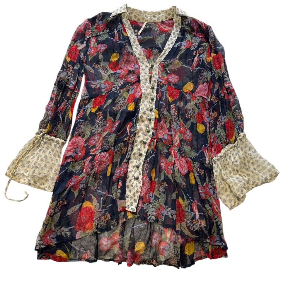 Free People Thunder Canyon Sheer Tunic Button Up Blouse - Picture 2 of 6